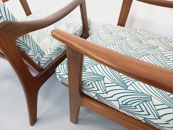 Image 1 of Pair of vintage Scandinavian armchairs by Arne Wahl Iversen for Komfort in teak and fabric from the 60s