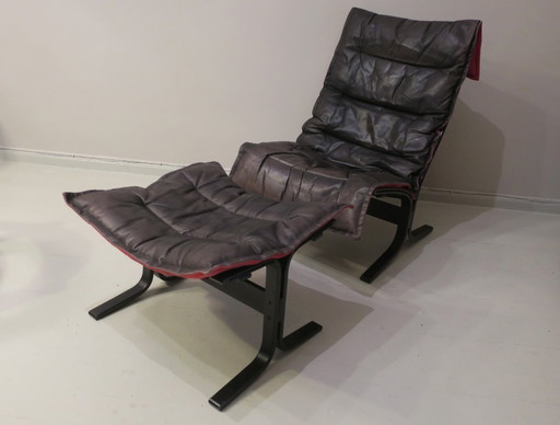 Westnofa Patinated Leather Lounge Chair with Footrest, Norway 1960s