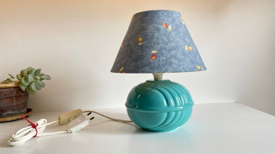 Image 1 of Lampada a sfera in ceramica blu oceano vintage