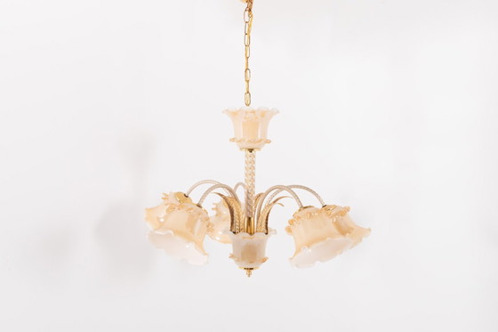 Image 1 of Kroonluchter 'Bloem' van Muranoglas, jaren 60, Italië
