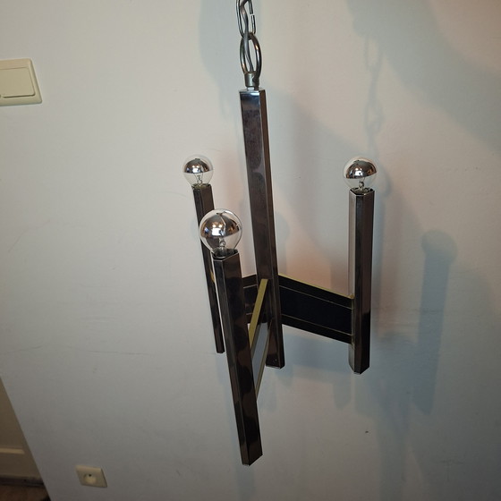 Image 1 of Suspension en laiton chromé Gaetano Sciolari, années 70