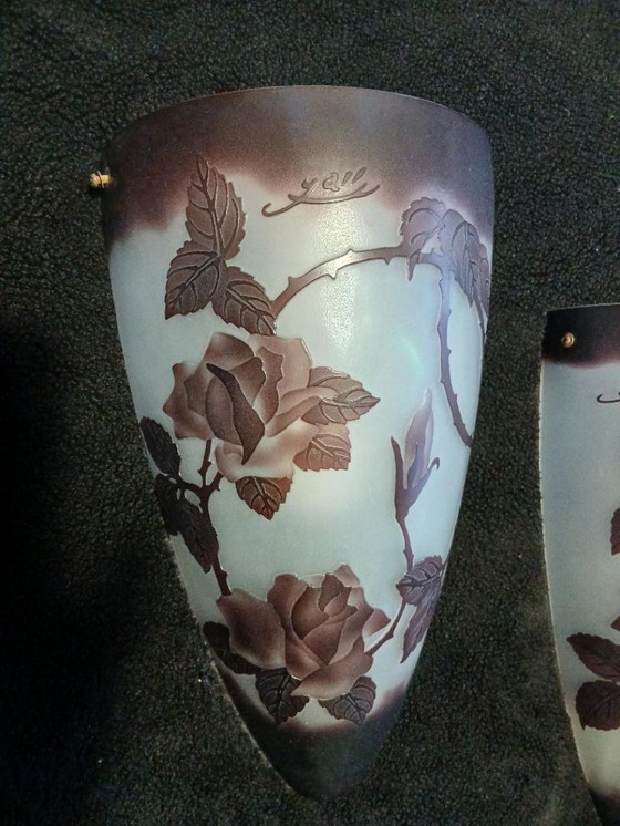 Image 1 of Art Nouveau Gallé pâte de verre wandkandelaars