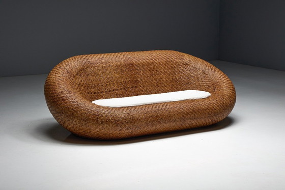 Image 1 of Sofá de mimbre tejido de mediados de siglo, Francia, década de 1970