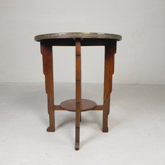 Image 1 of Mesa Art Déco con tablero de latón, Escuela de Ámsterdam, década de 1930