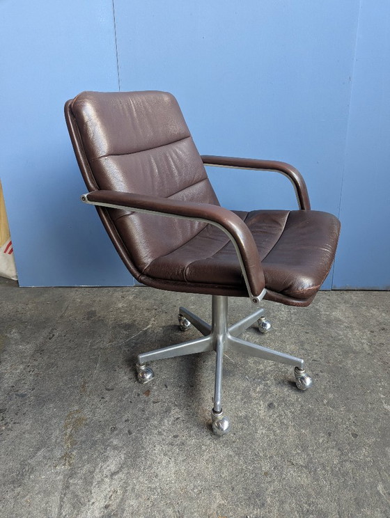 Midcentury Artifort 'Channel' Office chair -Geoffrey Harcourt – Leather, Metal (photo 4 of 12)