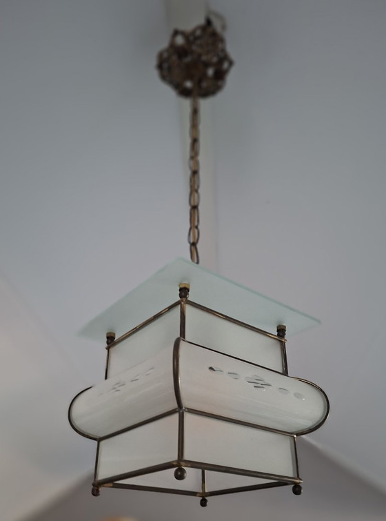 Hanging Ceiling light - Copper - Art Deco Amsterdam School., Amsterdamse school, Transparent (photo 12 of 15)