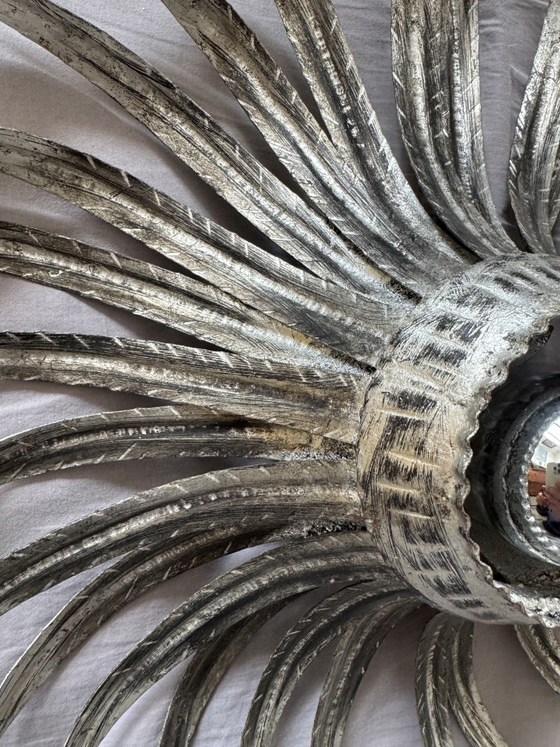 Image 1 of Sunburst wall sconce in silver wrought iron, 1960s