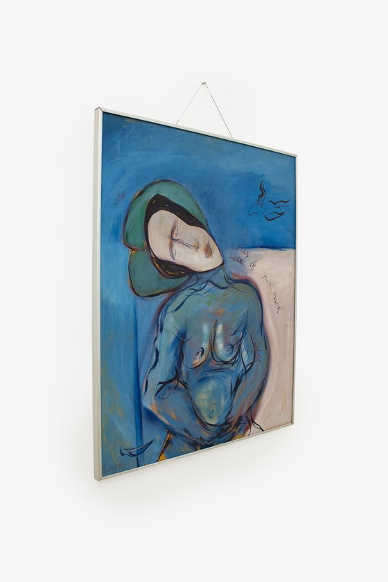 Image 1 of Peinture d'Evarsky Blom BKR intitulée « Femme, enlève ton masque », années 1970 - acrylique sur bois