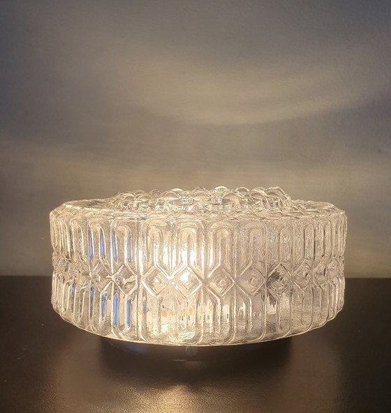 Image 1 of Vintage 70s/80s ceiling lamp - glass ceiling lamp with embossed structure.
