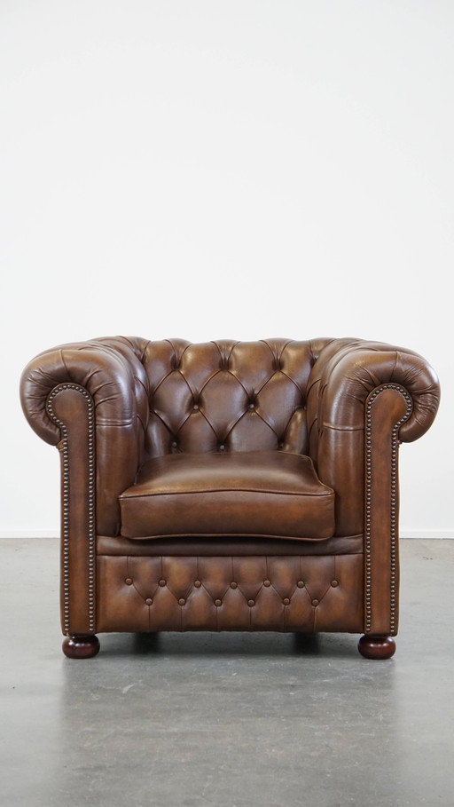 Bruine Rundleren Chesterfield Fauteuil