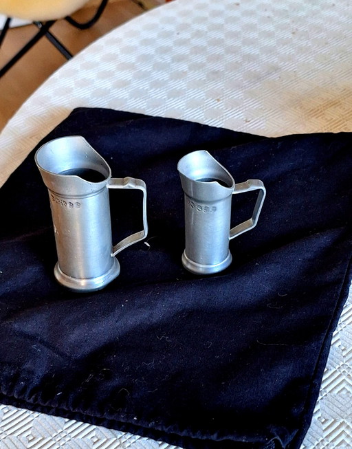 Vintage Belgische Geerinck 94% Tin Maatbekers / Steins - Set van 2