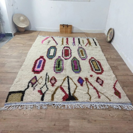 Image 1 of Tapis Azilal en laine colorée – Laine naturelle tissée à la main (266×188 cm)