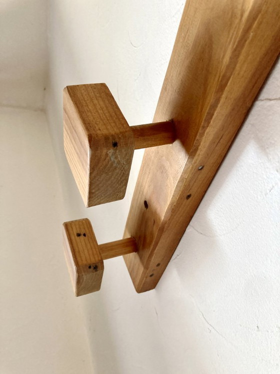 Image 1 of Wall-mounted coat rack with 4 wooden hooks