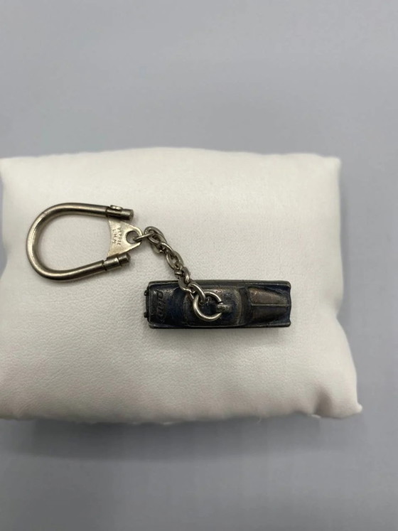 Miniature LHM Keychain - 1960s European Sedan - Antiqued Silver-Tone Metal - Car Collection (photo 2 of 4)