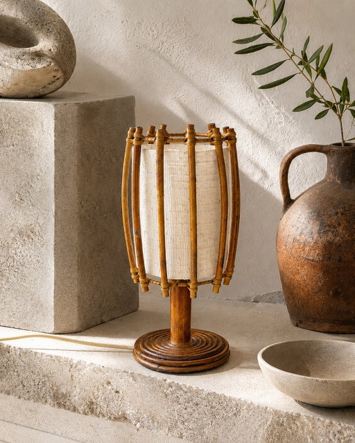 Vintage bamboe tafellamp in de stijl van Louis Sognot, jaren 60.
