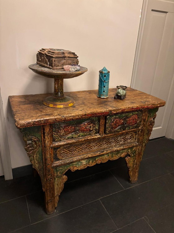 Consolle orientale con intagli in legno colorati – Console, Wood (photo 4 of 10)
