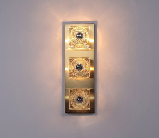 Image 1 of Peill & Putzler ice cube brass and glass wall or ceiling lamp