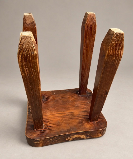 French Rustic Sculptural Wooden Stool, Primitive Wabi-Sabi Furniture, Brown (photo 5 of 6)