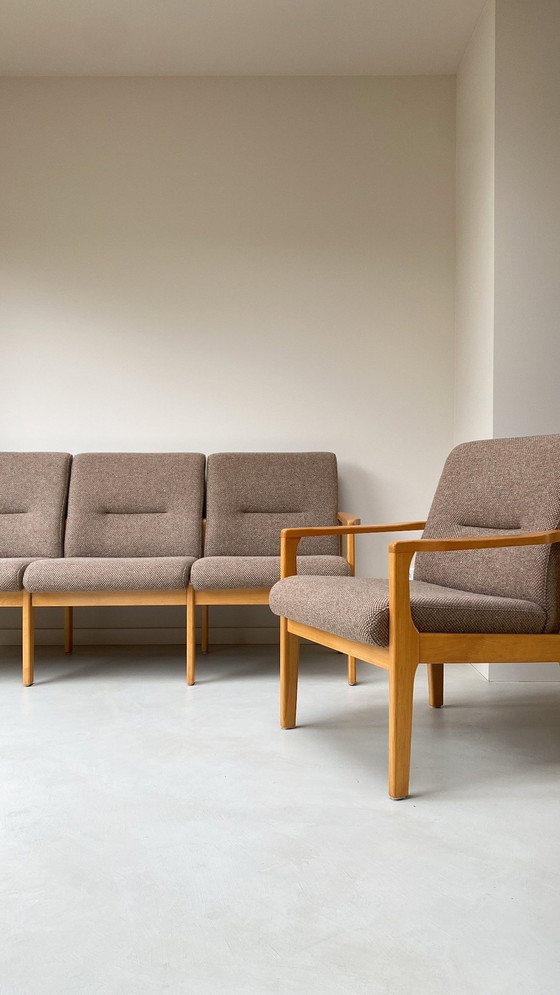 Image 1 of Vintage Wooden Sitting Area 3 Seater Sofa and 2 Armchairs