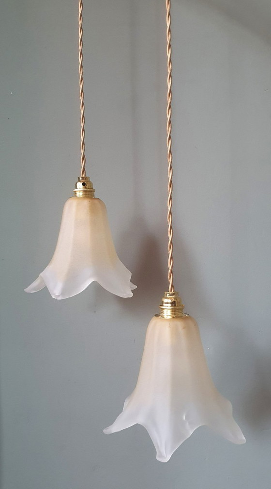 Image 1 of Set di 2 lampade a sospensione vintage in vetro di Murano a forma di calice