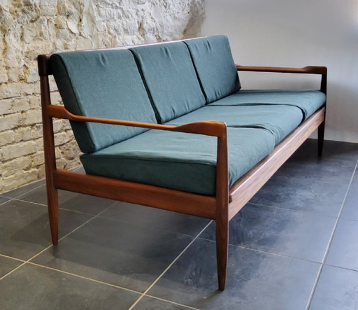 Vintage Scandinavische 3-zitsbank van massief hout