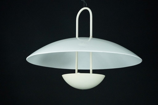 Vintage 1990s White Pendant Lamp with Glass Top Shade. Italy