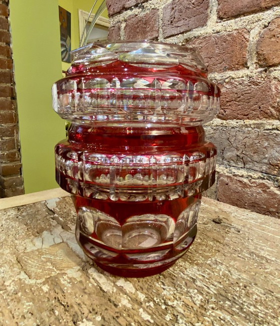 Vaso in Cristallo Rosso Doppio – Val Saint Lambert – Cristallo Tagliato (con etichetta) – Vasi (photo 7 of 8)