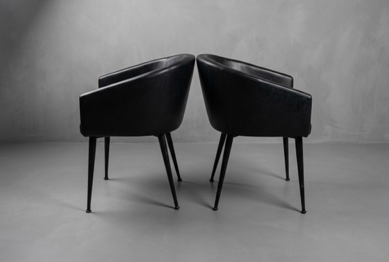 Set of 4 SITINO Armchairs in Black Buffalo Leather, Belgian Design, Dining chairs (photo 2 of 7)