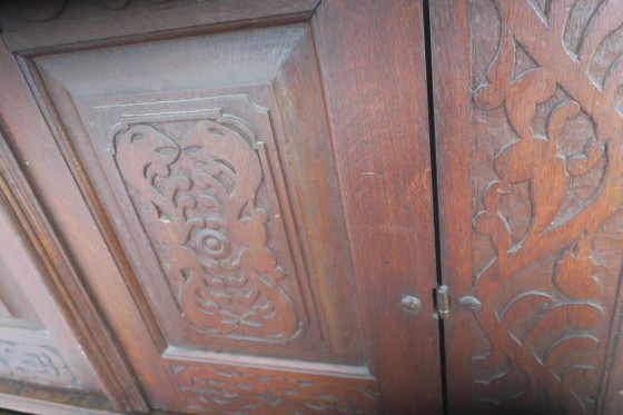 Image 1 of Antique Carved Oak Farmhouse Wardrobe, 1780