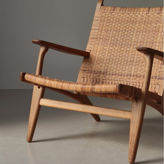 Image 1 of Zeldzaam Paar 1950 Deense Lounge Stoelen, Eiken & Rotan Rieten Weefsel, Mid Century Modern Inzamelbaar Zitmeubilair