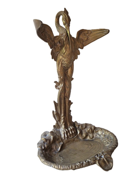 Art Nouveau - Portaombrelli antico in ottone con airone