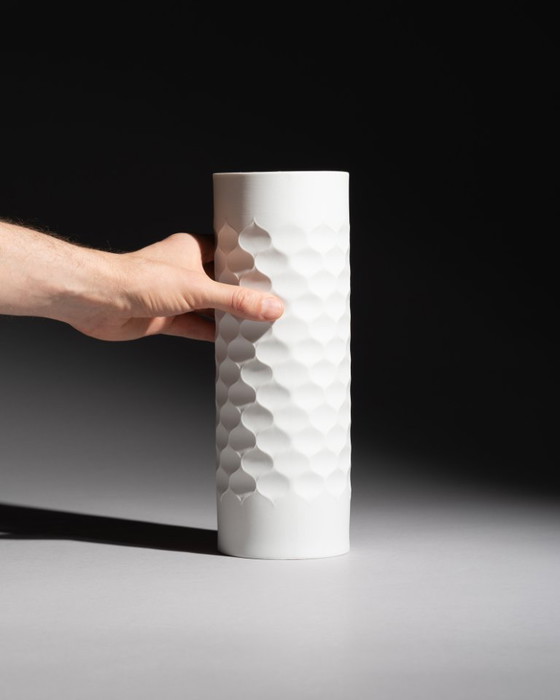 Image 1 of Vintage German RARE OP-Art Relief Bisque Porcelain Large Vase Scherzer Werne Uhl