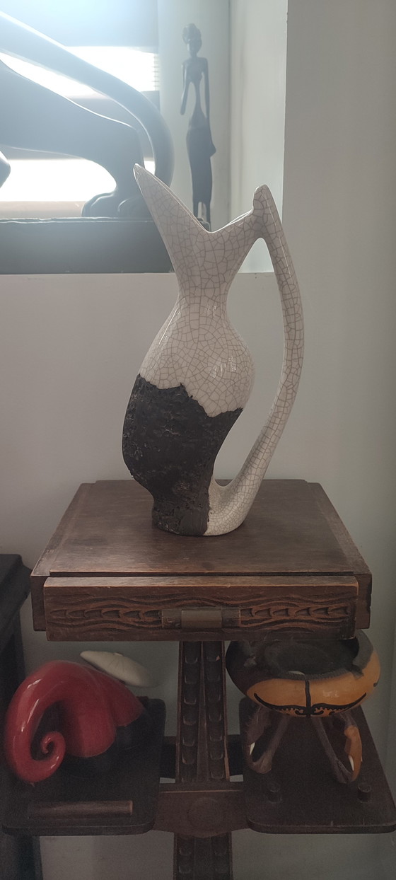 Image 1 of Freeform Raku and Worm-eaten Wood Pitcher Vase (1960/70)
