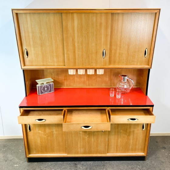 Image 1 of Kitchen buffet with red formica top by Baumann Möbel, oak, 1960s