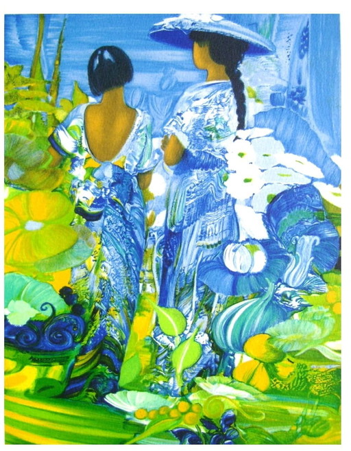 Gérard LE NALBAUT Deux femmes  lithograph 1995