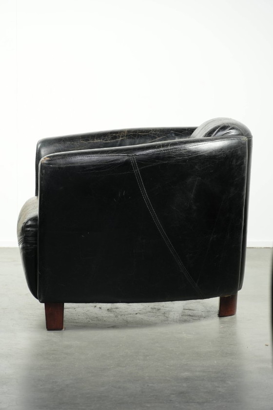 Image 1 of Leuke rundleren aviator fauteuil in stoer zwart vintage rundleer met een stoer een rijk patina