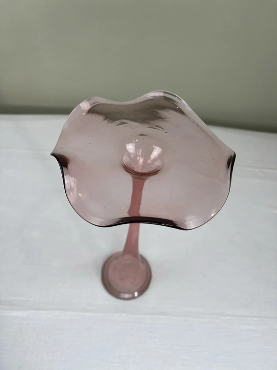 Soliflore rosa fumé con corolla ondulata, Vasi, Cristallo, Vetro, Vintage (foto 3 di 8)
