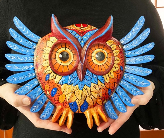 Image 1 of Fairytale owl. A unique figurine for the wall. Handmade by the artist