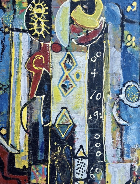 Image 1 of Groot abstract schilderij van Jan Wille uit 1978.