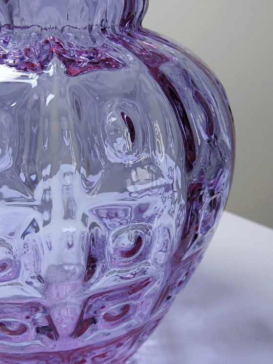 Image 1 of Empoli vase in Alexandrite glass, ranging from blue to pink, large textured model from the 1960s