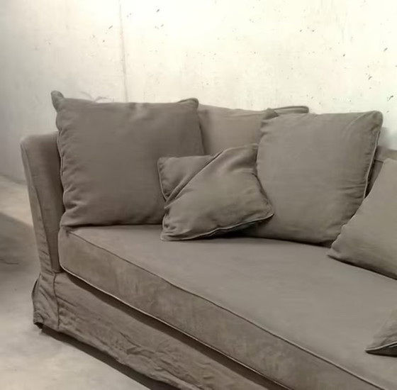 Image 1 of Kwalitatieve groen grijze sofa in denimstof in een zeer nette staat