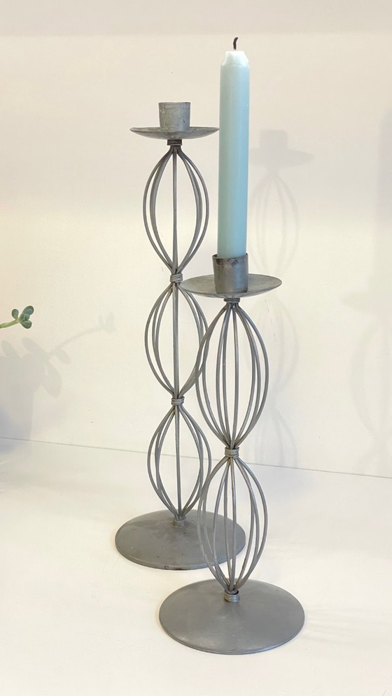 Image 1 of Portacandele geometrici, metallo grigio patinato