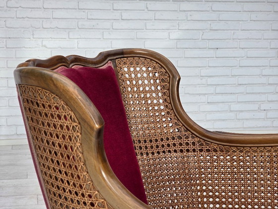Image 1 of Fauteuil danois des années 1950, velours d'ameublement, bois de frêne, maille d'ameublement.
