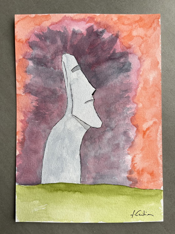 Image 1 of Moai aquarel schets