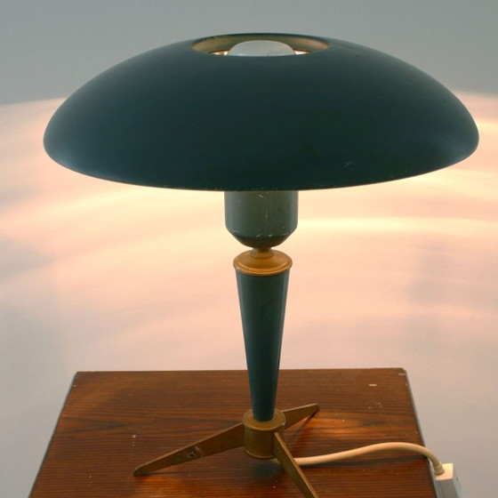 Image 1 of Lampada da tavolo Louis Kalff per Philips 'Bijoo Tripod UFO', Paesi Bassi 1958, verde petrolio