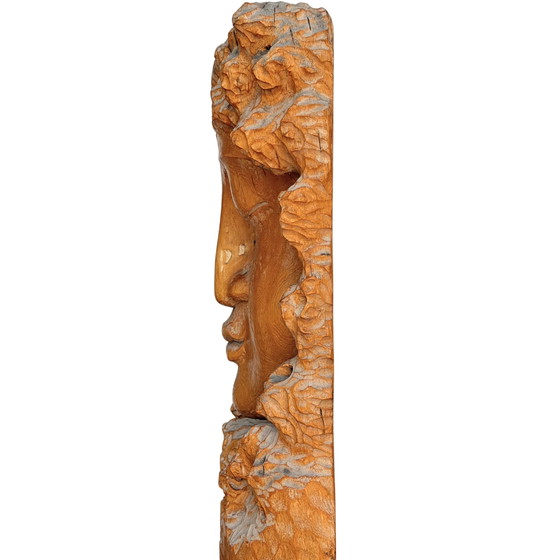 Monumentale Vintage Kwan Yin Muur Beeldhouwkunst – Brutalistisch Houtsnijwerk ca. 1970–1990 – 159 cm – Wood (photo 11 of 11)