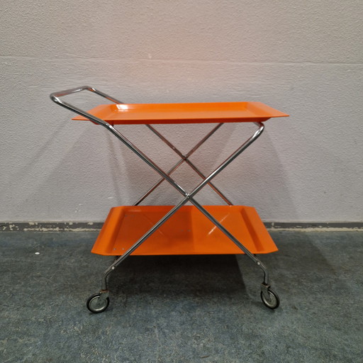 Vintage Barcart Trolley 1970s Orange Tea Trolley