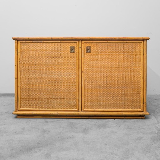 Image 1 of GEMODERNISEERD VINTAGE DRESSOIR VAN BAMBOE EN ROTAN UIT DE JAREN 70