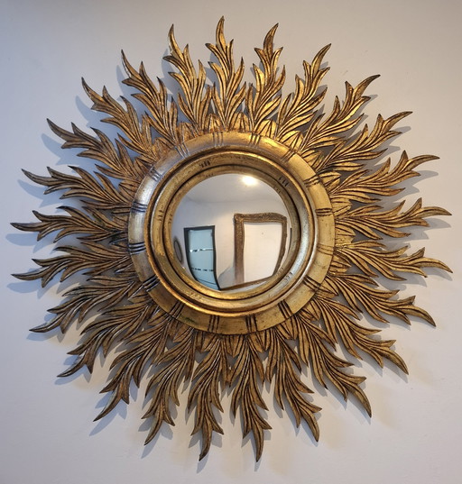 85cm XXL wooden sun mirror with 26cm convex glass
