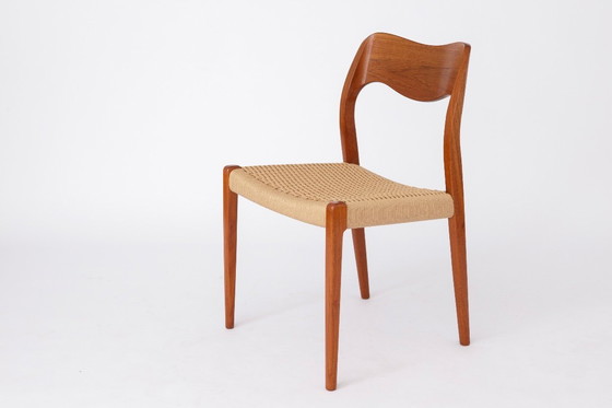 Image 1 of Niels Otto Møller Model 71 Chair (With Repair) in Teak with New Danish Cord, Danish Mid-Century Dining Chair, Denmark 1950s